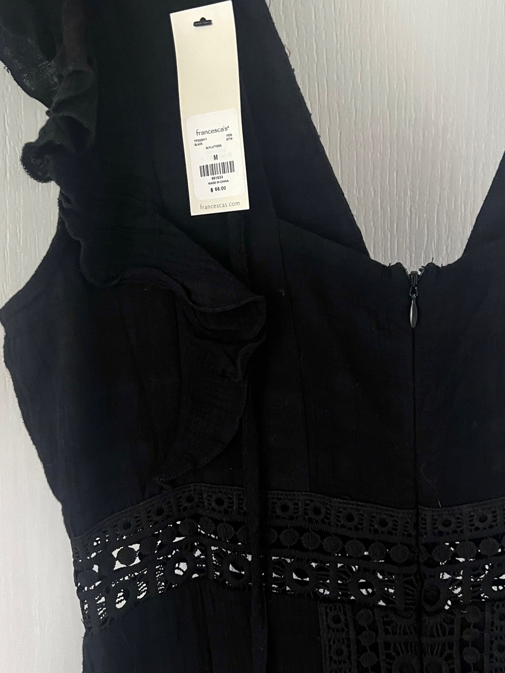 Francesca's Collection Black Midi Dress with Lace cutouts